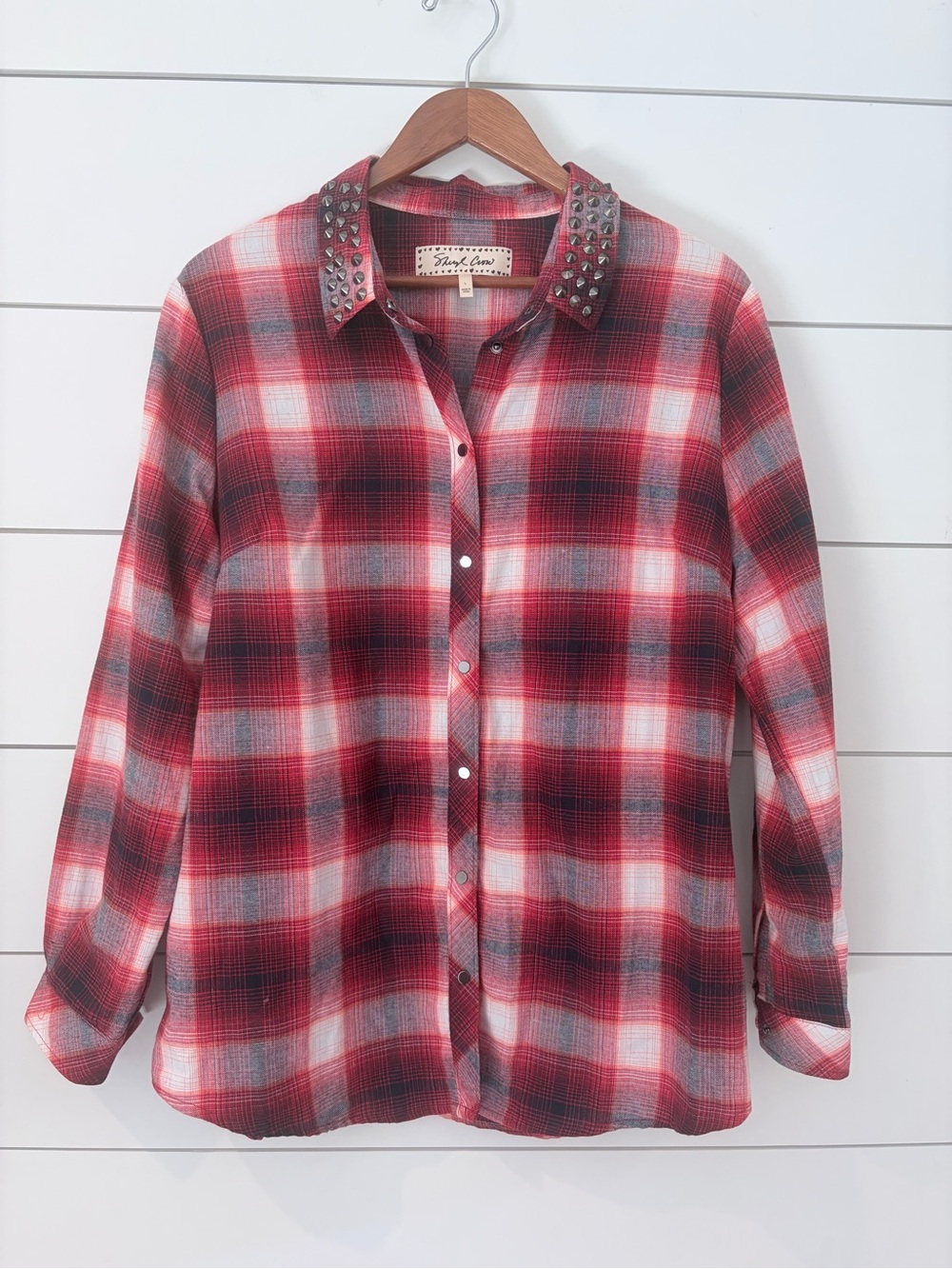 Sheryl Crow Studded Plaid Flannel Shirt L Grunge Punk Western Americana Core